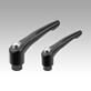 Clamping levers with internal thread and protective cap, satin finish