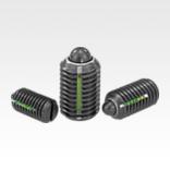 Spring plungers with slot and thrust pin, steel, with thread lock - inch