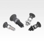 Indexing plungers, steel or stainless steel with plastic mushroom grip, rotation lock and lead-in chamfer