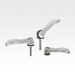 Cam levers, steel, with internal and external thread, plastic-metal thrust washer and steel stud