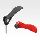 Cam levers, plastic with internal or external thread, plastic thrust washer and steel or stainless steel stud