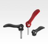 Cam levers, aluminium, with internal and external thread, plastic/metal thrust washer and steel or stainless steel stud