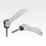 Cam levers, stainless steel, adjustable with external thread, plastic thrust washer and stainless steel stud