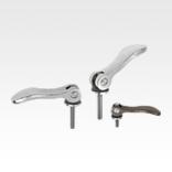 Cam levers, stainless steel, adjustable with external thread, plastic-metal thrust washer and stainless steel stud