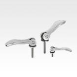 Cam levers, steel, adjustable with external thread, plastic-metal thrust washer and steel stud