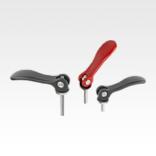 Cam levers, aluminium, adjustable with external thread, plastic-metal thrust washer and steel or stainless steel stud