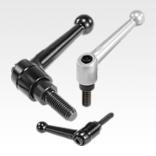 Clamping levers, die-cast zinc, with external thread, black and silver, threaded insert black oxidised steel - inch