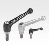 Clamping levers, die-cast zinc with external thread, black and silver, threaded insert stainless steel, inch