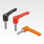 Clamping levers, die-cast zinc, flat, with external thread, threaded pin stainless steel, inch