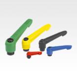 Clamping levers, plastic with internal thread and zinc toothed ring, threaded insert black oxidised steel, inch