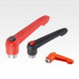 Clamping levers with push button, internal thread, metal parts stainless steel, inch