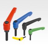 Clamping levers, plastic with external thread and zinc toothed ring, threaded insert black oxidised steel, inch