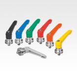 Clamping levers, plastic with external thread and clamping force intensifier, threaded insert stainless steel