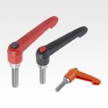 Clamping levers with push button, external thread, metal parts stainless steel, inch
