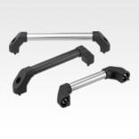 Tubular handles, aluminium or stainless steel with plastic grip legs and slanted both sides