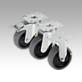 Steel plate swivel and fixed castors, electrically conductive with rubber tread, heavy duty version