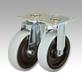 Steel plate swivel and fixed castors with standard solid rubber tyres, heavy duty version