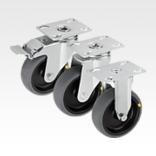 Steel plate swivel and fixed castors, electrically conductive with rubber tread, heavy duty version