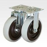 Steel plate swivel and fixed castors with standard solid rubber tyres, heavy duty version