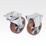 Steel plate swivel and fixed castors with polyurethane elastomer tread, heavy duty version