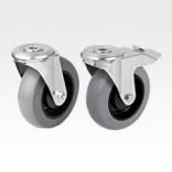 Swivel castors, steel plate, with soft rubber tyres and bolt hole
