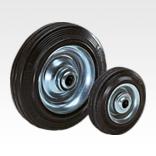 Wheels rubber tyres on steel plate rims