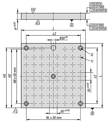 Interchangeable subplates, grey cast iron with grid holes