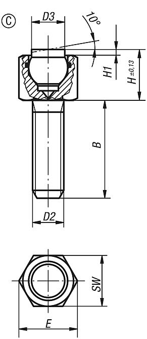 Self-aligning pads, adjustable, with O-ring, Form C, flattened steel ball smooth