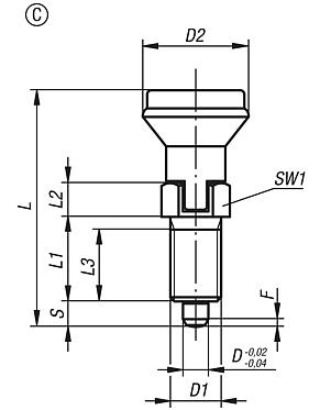 Indexing plungers, steel or stainless steel with plastic mushroom grip and cap, with locking slot, no locknut - inch