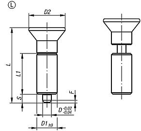 Indexing plungers, steel or stainless steel, smooth version without collar, with plastic mushroom grip, no locking slot