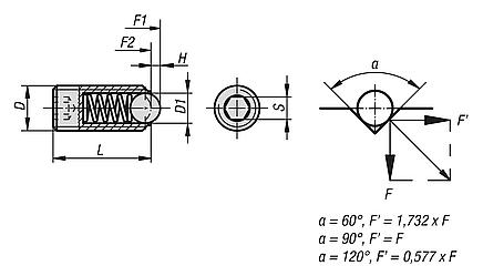 Spring plungers with hexagon socket and ball, stainless steel - inch