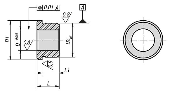Bush, cylindrical, steel, for precision indexing plunger