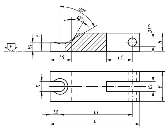 Clamp straps hinge heel with bolt slot