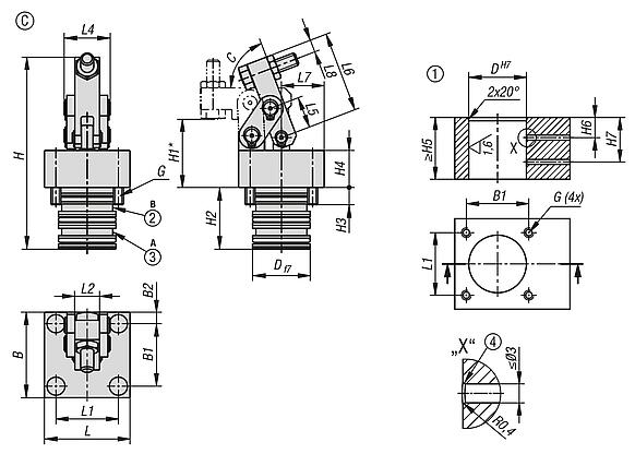 Link clamps, hydraulic double-acting