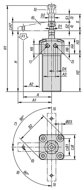Swing clamp pneumatic screw-on with flange
