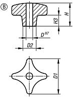 Palm grips DIN 6335, grey cast iron, Form B, drilled through - inch