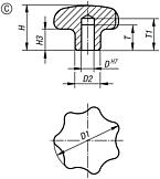 Star grips similar to DIN 6336, stainless steel, Form C, blind hole - inch