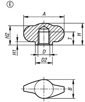 Wing grips "Miniwing" stainless steel, Form E, tapped blind hole, inch