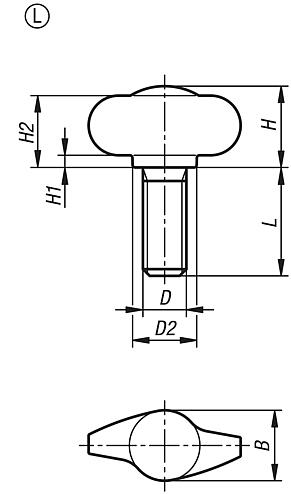 Wing grips "Miniwing", stainless steel, Form L, external thread, inch