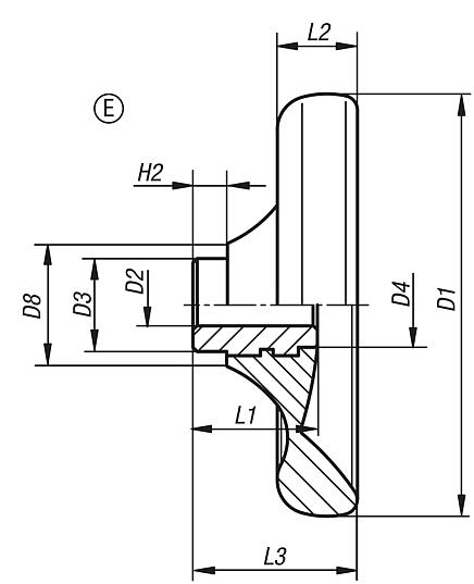 Disc handwheels without grip, steel bush, Form E, with reamed hole - inch