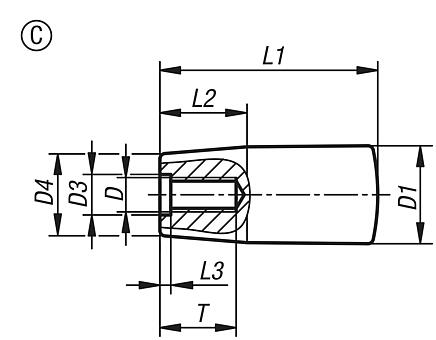 Taper grips, plastic (thermoset), with moulded thread, Form C

