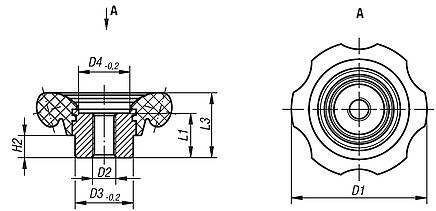 Handwheels, plastic (thermoset), with internal thread, inch