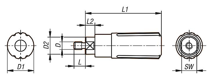 Plastic cylindrical grips, revolving, with external thread - inch