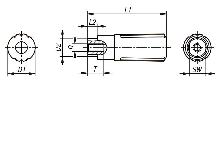 Plastic cylindrical grips, revolving, with internal thread - inch