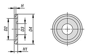 End washers, aluminium, flat for round pull handles