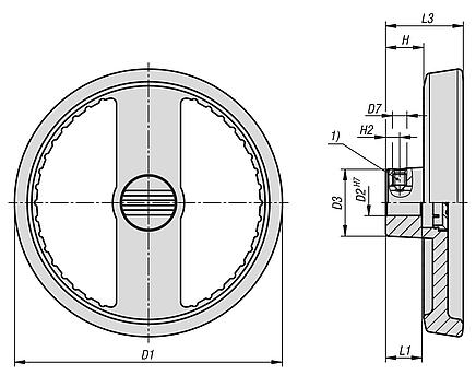2-spoke handwheels, aluminium without grip