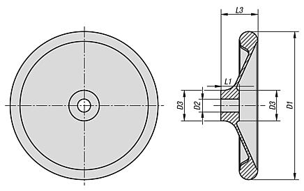 Handwheels disc similar to DIN 950, aluminium - inch
