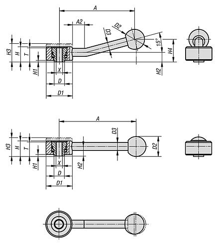 Tension levers flat internal thread - inch