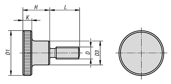 Knurled screws high form steel and stainless steel, DIN 464