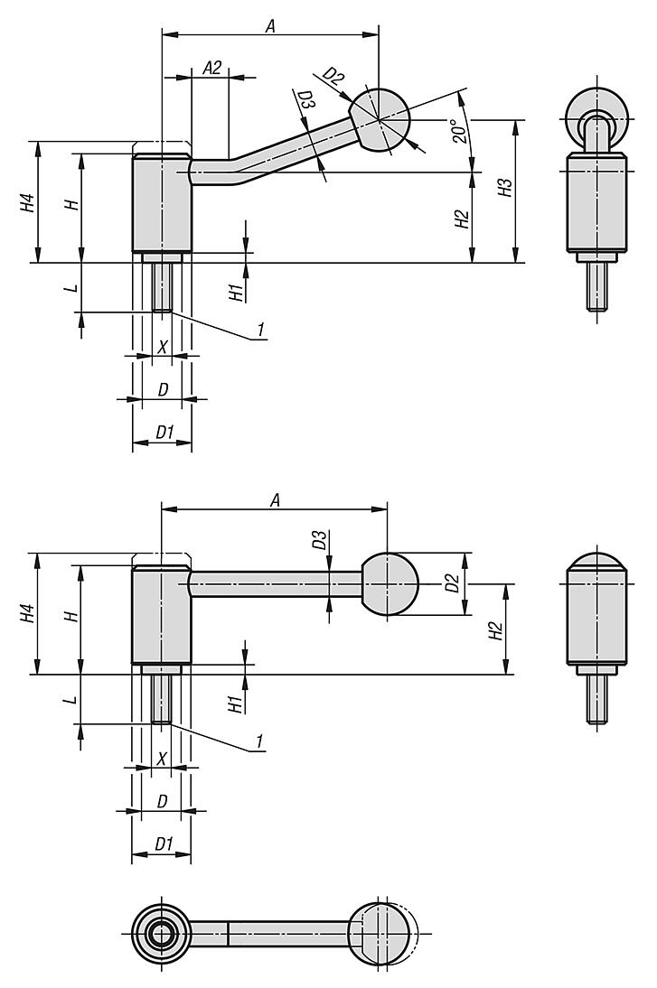 Tension levers external thread - inch